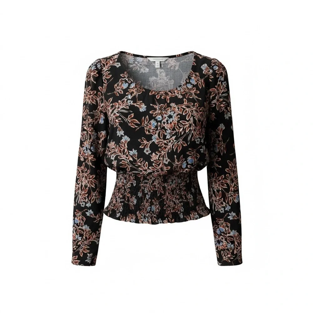 Free People Black and Pink Floral Blouse